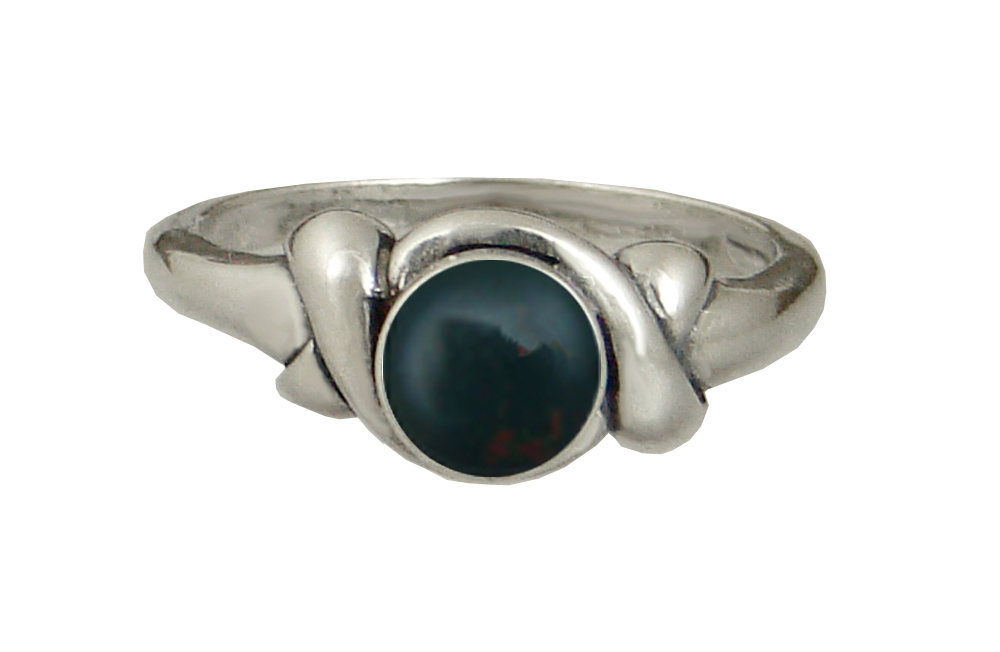 Sterling Silver Lover's Knot Ring With Bloodstone Size 6